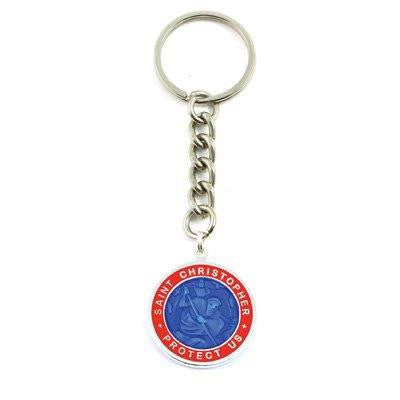 Large St. Christopher Medal Keychain (Royalblue-Red)