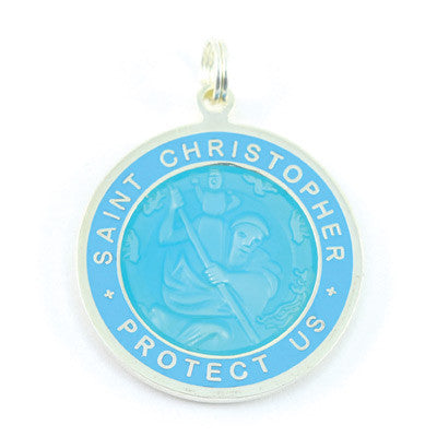 Large Silver-plated St. Christopher Medal (Aqua-Aqua)