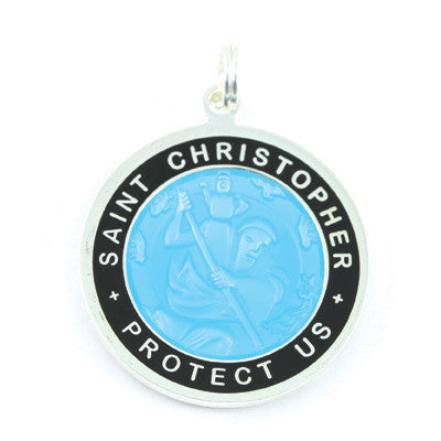 Large Silver-plated St. Christopher Medal (Aqua-Black)