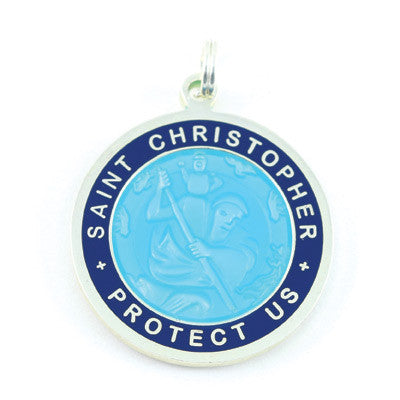 Large Silver-plated St. Christopher Medal (Aqua-Royalblue)