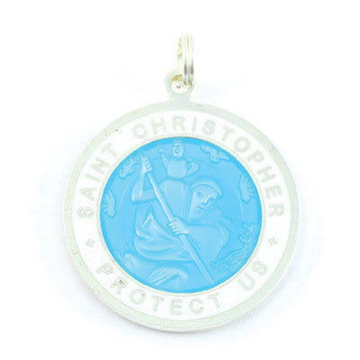 Large Silver-plated St. Christopher Medal (Aquamarine White)