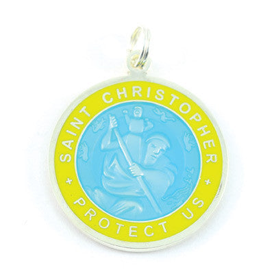 Large Silver-plated St. Christopher Medal (Aqua-Yellow)