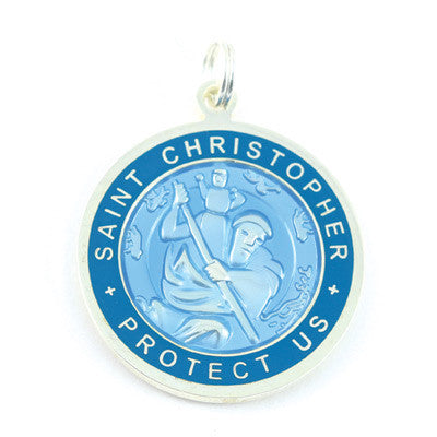 Large Silver-plated St. Christopher Medal (Babyblue-Aquamarine)