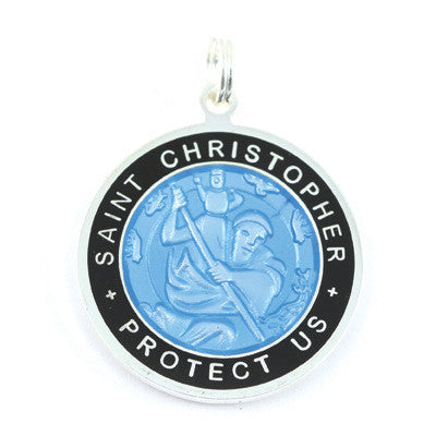 Large Silver-plated St. Christopher Medal (Babyblue-Black)