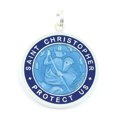 Large Silver-plated St. Christopher Medal (Babyblue-Royalblue)