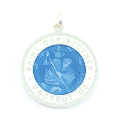 Large Silver-plated St. Christopher Medal (Babyblue-White)