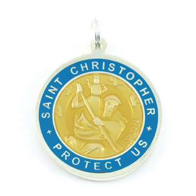 Large Silver-plated St. Christopher Medal (Bronze-Aquamarine)