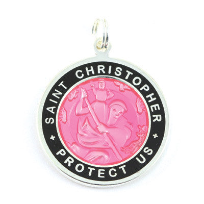 Large Silver-plated St. Christopher Medal (Fuchsia-Black)