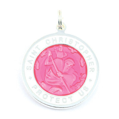 Large Silver-plated St. Christopher Medal (Fuchsia-White)