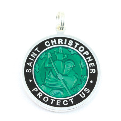 Large Silver-plated St. Christopher Medal (Kellygreen-Black)