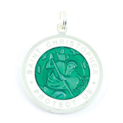 Large Silver-plated St. Christopher Medal (Kellygreen-White)