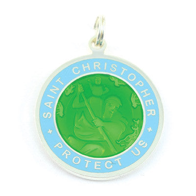 Large Silver-plated St. Christopher Medal (Lime-Babyblue)