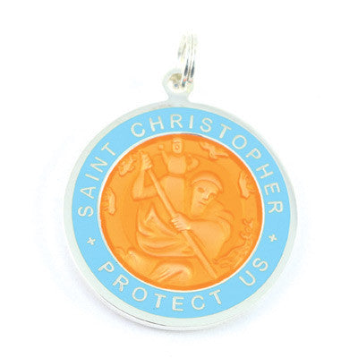 Large Silver-plated St. Christopher Medal (Orange-Babyblue)