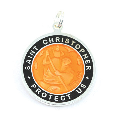 Large Silver-plated St. Christopher Medal (Orange-Black)