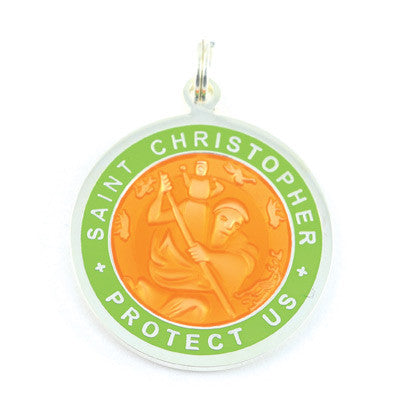 Large Silver-plated St. Christopher Medal (Orange-Lime)