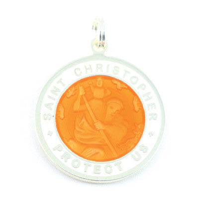 Large Silver-plated St. Christopher Medal (Orange-White)