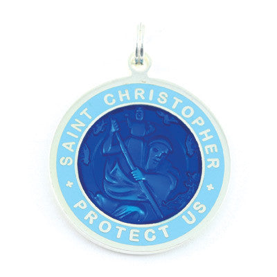 Large Silver-plated St. Christopher Medal (Royalblue-Babyblue)