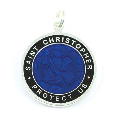 Large Silver-plated St. Christopher Medal (Royalblue-Black)