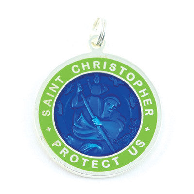 Large Silver-plated St. Christopher Medal (Royalblue-Lime)