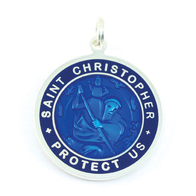 Large Silver-plated St. Christopher Medal (Royalblue-Royalblue)