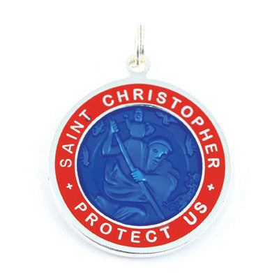Large Silver-plated St. Christopher Medal (Royalblue-Red)