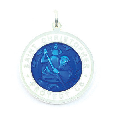 Large Silver-plated St. Christopher Medal (Royalblue-White)