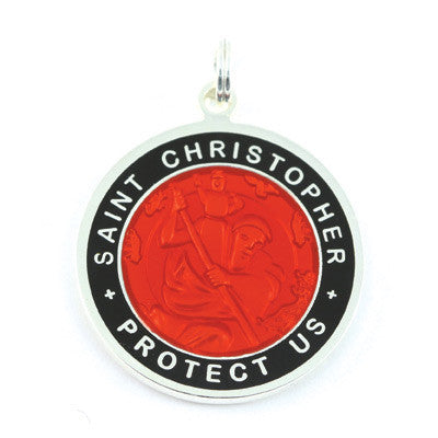 Large Silver-plated St. Christopher Medal (Red-Black)