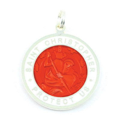 Large Silver-plated St. Christopher Medal (Red-White)