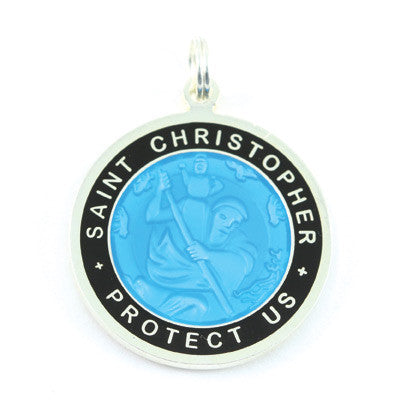 Large Silver-plated St. Christopher Medal (Skyblue-Black)