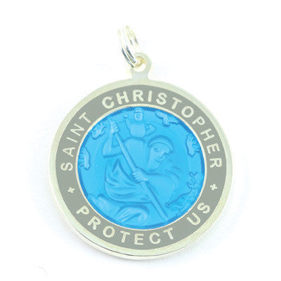 Large Silver-plated St. Christopher Medal (Skyblue-Slate)