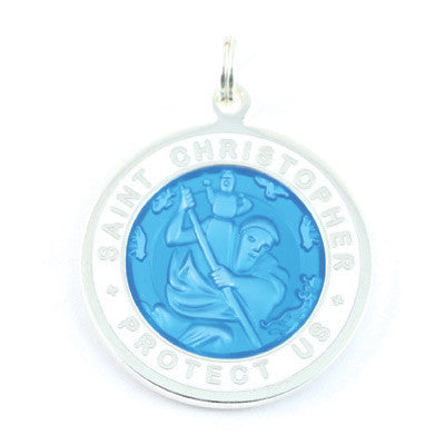 Large Silver-plated St. Christopher Medal (Skyblue-White)