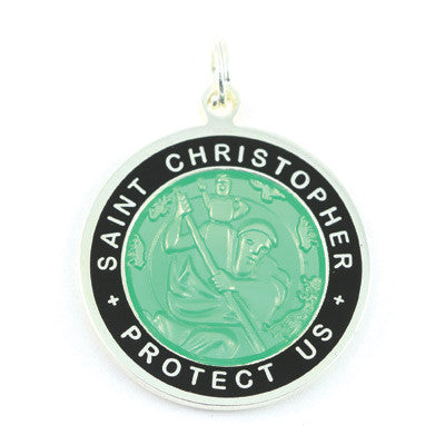 Large Silver-plated St. Christopher Medal (Seagreen-Black)