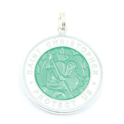 Large Silver-plated St. Christopher Medal (Seagreen-White)