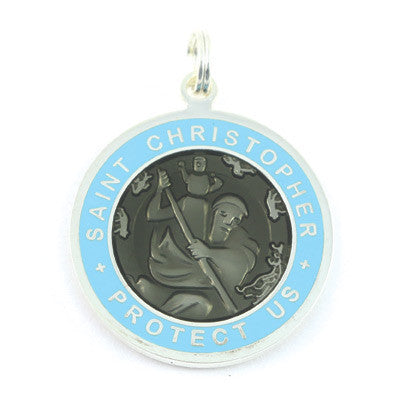 Large Silver-plated St. Christopher Medal (Slate-Babyblue)