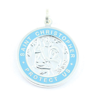 Large Silver-plated St. Christopher Medal (Silver-Babyblue)