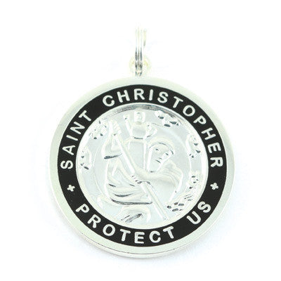 Large Silver-plated St. Christopher Medal (Silver-Black)