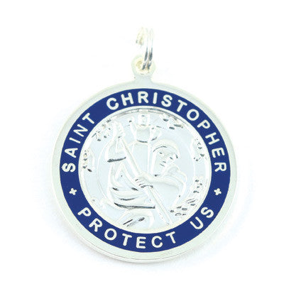 Large Silver-plated St. Christopher Medal (Silver-Royalblue)