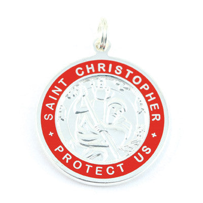 Large Silver-plated St. Christopher Medal (Silver-Red)