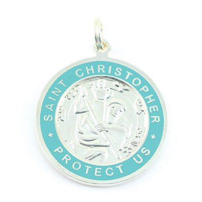 Large Silver-plated St. Christopher Medal (Silver-Teal)