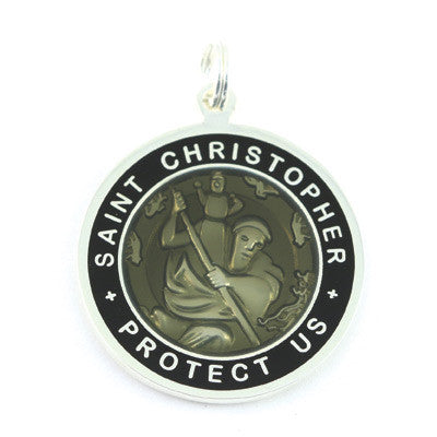 Large Silver-plated St. Christopher Medal (Slate-Black)