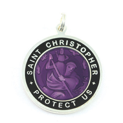 Large Silver-plated St. Christopher Medal (Violet-Black)