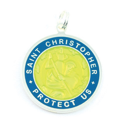 Large Silver-plated St. Christopher Medal (Yellow-Aquamarine)