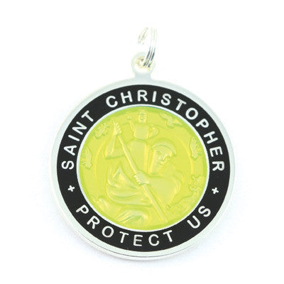 Large Silver-plated St. Christopher Medal (Yellow-Black)