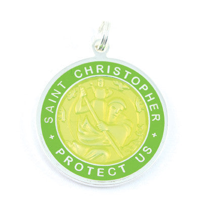 Large Silver-plated St. Christopher Medal (Yellow-Lime)