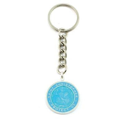 Large St. Christopher Medal Keychain (Aqua-Aqua)