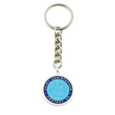 Large St. Christopher Medal Keychain (Aqua-Royalblue)