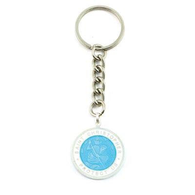 Large St. Christopher Medal Keychain (Aqua-White)