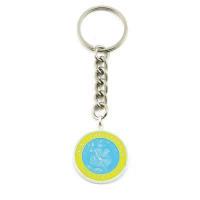 Large St. Christopher Medal Keychain (Aqua-Yellow)