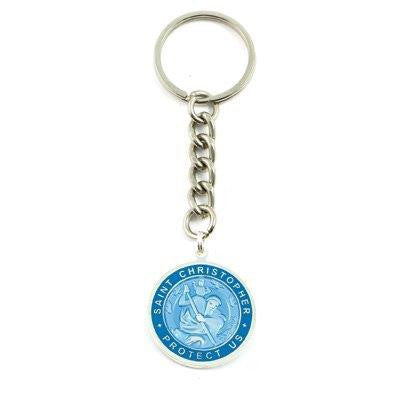 Large St. Christopher Medal Keychain (Babyblue-Aquamarine)