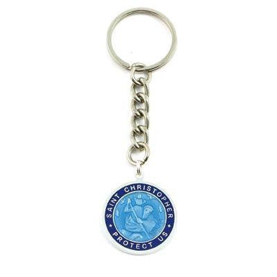 Large St. Christopher Medal Keychain (Babyblue-Royalblue)